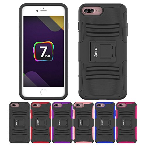 iPhone 7 Plus Case, HLCT Rugged Shock Proof Dual-Layer Case with Built-In Kickstand for iPhone 7 Plus 5.5 Inch (Black)