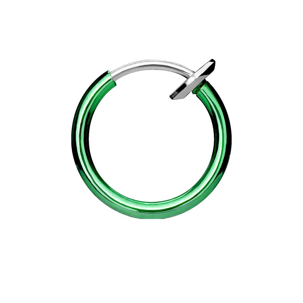 PiercedOff Titanium Green Spring Action Fake Ring for Nose, Mouth or Cartilage - Diameter 10mm