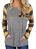 Famulily Women's Long Sleeve Ralgan Shirt Casual Striped Color Block Loose Fit Tee