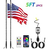 S7 2PCS 5FT Whip Lights, RGB Chasing, APP &amp; Remote Control | IP67 LED Whip Lights for Side by Side with 360+ Light Modes, Lighted Antenna Whips for UTV ATV RZR SXS