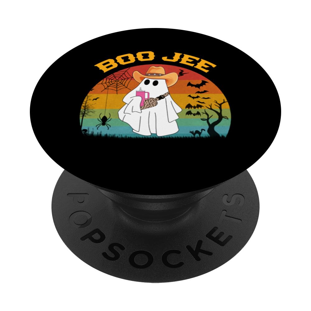 Boo Jee Ghost With Cowboy Hat Halloween ghost spooky Costume PopSockets Swappable PopGrip
