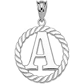 High Polish 925 Sterling Silver Roped Circle A Initial Charm Pendant