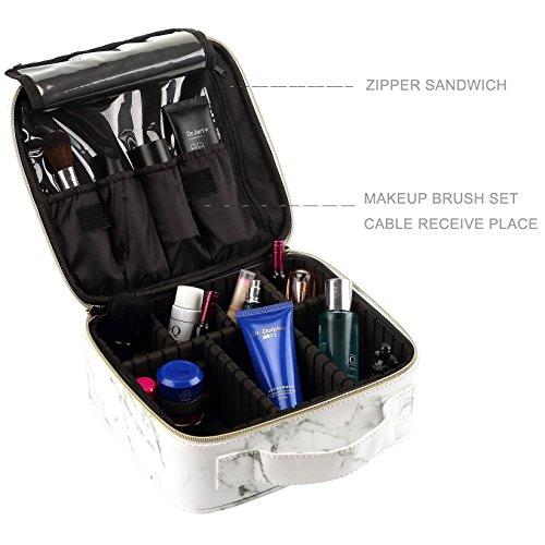 HOYOFO Travel Makeup Case with Adjustable Dividers Marble Makeup
