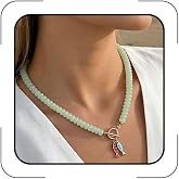 FemmeFeast Fish Pendant Beaded Necklace for Women, Boho Beach Enamel Fish Charm Necklace Acrylic Resin Chunky Beaded Necklace Summer Ocean Vacation Jewelry