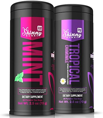 Skinny Bunny Tea Weight Loss &amp; Detox Bundle: Manage Weight, Support Immune System, Healthy Cleanse &amp; Promote Health with Antioxidants (Mint Tea AM + Tropical Chamomile Tea PM - 28 Day Supply)