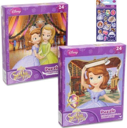 Disney Jr. Princess Sofia The First Puzzle Holiday Gift Set For Kids - 3 Piece Set with 2 Sofia The First Toy Puzzles (Includes Both Designs Shown) and 1 Pack Stickers - Best Stocking Stuffers For Girls and Best Christmas Gifts For Girls 2015