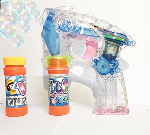 Bdwing Bubble Gun Shooter Regular Transparent Bubble Blower Machine | Toy Bubble Blaster for Kids, Parties, Etc. - with LED Flashing Lights, Extra Refill Bottle, Sound-Free