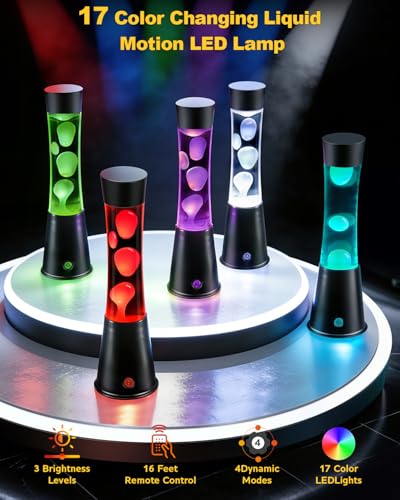 AONESY Liquid Motion Lamp with 12-Hour Off Timer: 17 Colours Changing Liquid Motion Lamps with Remote | Glitter Mood Lighting for Room Decor | Mood Lamp Black Base White Wax and Water