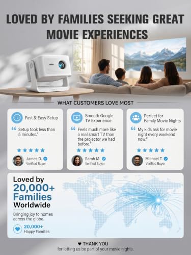 【Official Licensed Google TV】4K Smart Projector with WiFi and Bluetooth, VOPLLS Outdoor Projectors with Dolby/Auto Focus, Portable Movie Phone Wireless Gaming Wifi Proyector for Bedroom/Home/Ceiling