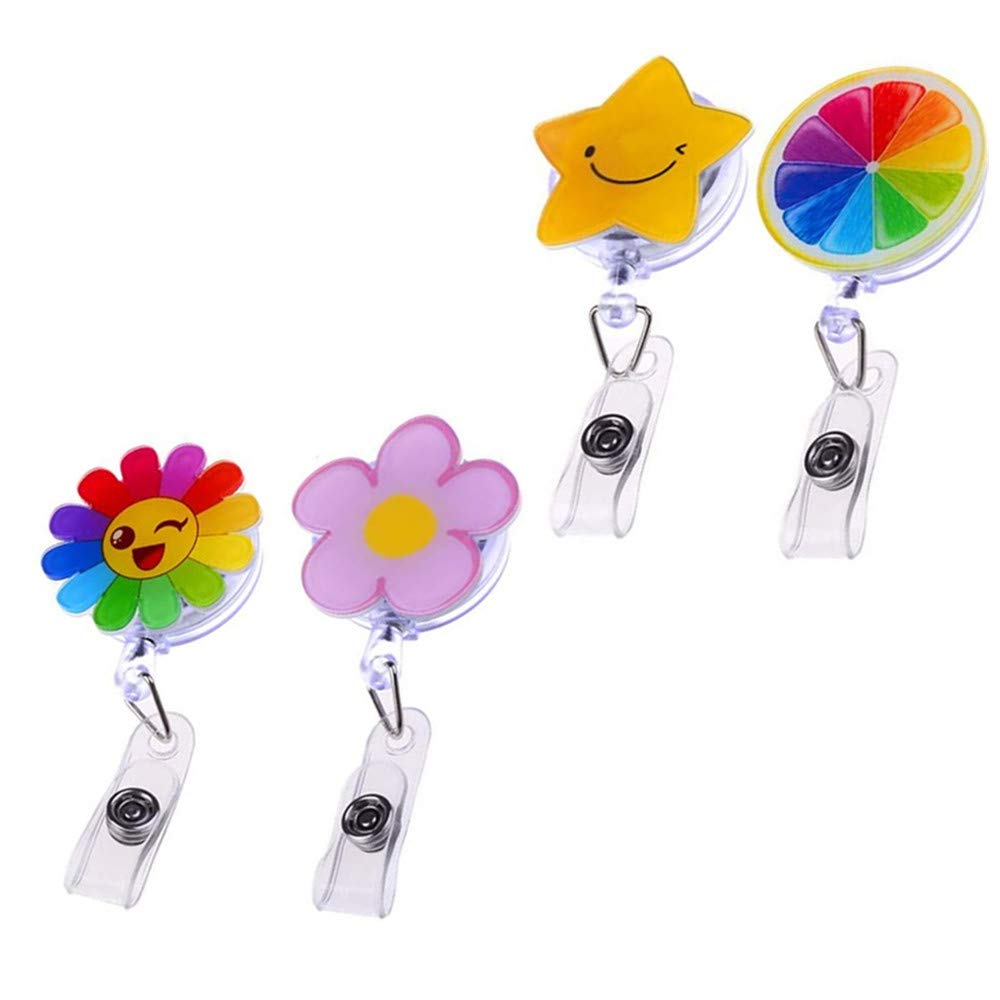 4 Pack Cute Retractable Badge Reel Clips Holder Name Badge ID Badge for ID Card Key Badge Holder,Nurses School Business Employee Using
