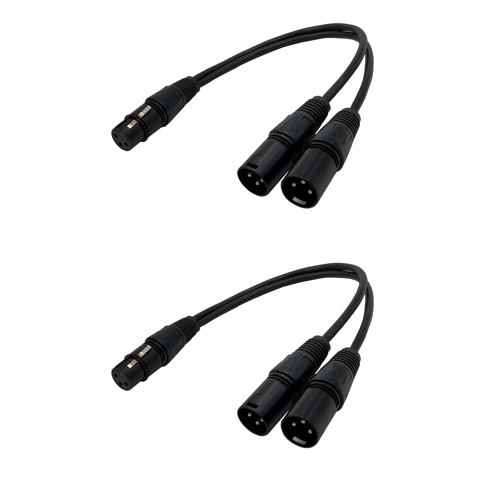 BRIEFCEC 2Pcs XLR Splitter Cable, Microphone Y Cable 1 Female to 2 Male 3 Pin Jack Splitter Cord Audio Adapter, Zinc Alloy Jack OFC Copper (30CM, Black)