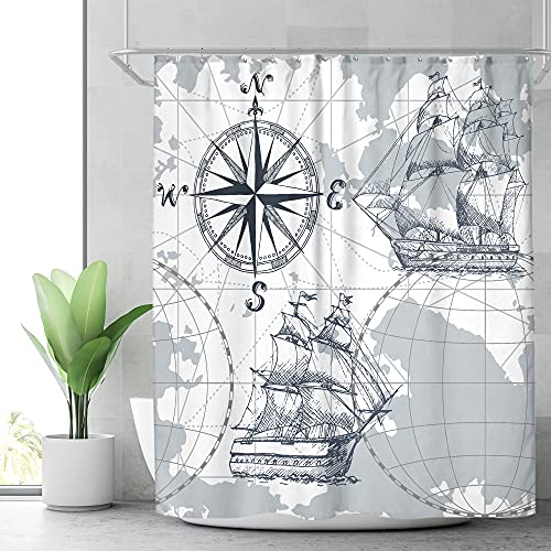 Riyidecor-Nautical-Sailboat-Map-Shower-Curtain-72Wx72H-Inch-for-Bathroom-Ship-Anchor-Accessories-for-Boys-Kids-Sketch-Pirate-Ship-Wheel-Compass-Bathtub-Decor-Fabric-Polyester-Waterproof 51gGW2ByIKS
