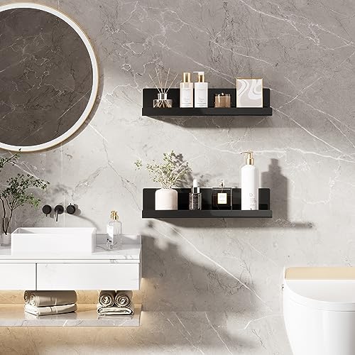 LOFTPLUS Wall Shelf, No Drilling - Set of 4, Black Acrylic Wall Shelf for Books and Photos, Home Decoration Floating Shelf for Kitchen, Bathroom, Office, Living Room (32x10x8 cm)