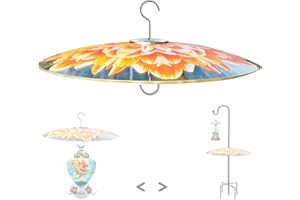 HOLAHOMA 13" Glass Rain Guard for Bird Feeder Outdoors - Baffle on Shepherd Pole/Post or S Hook Hanging - Large Weather Guard Protective Dome - Dia. 33CM - Flower Daisy