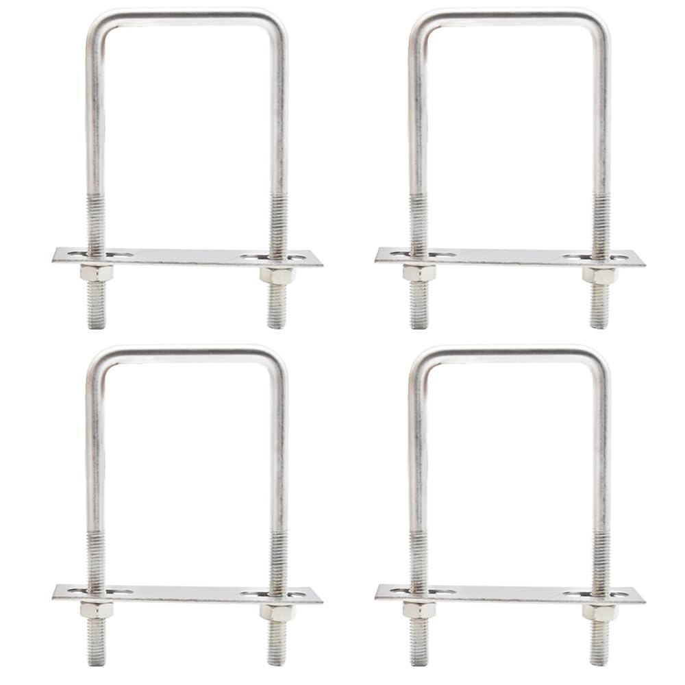 Hocansen 4 Set Square U Bolt M8 Brackets with Nuts, Washer and Frame Plate 60x120mm Stainless Steel Fastener for Car and Industrial Applications (US/M8-60x120mm)