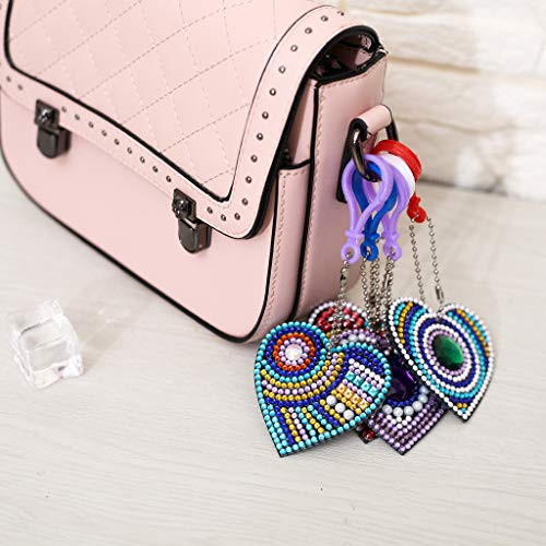 2019 New Gift! Set of 5 Diamond Painting Keychain, 5D Mosaic Making DIY Full Drill Special Shape Diamond Painting Beauty Doll Keychain Key Ring Phone Charm (Hearts Set of 5) - Thumbnail 2