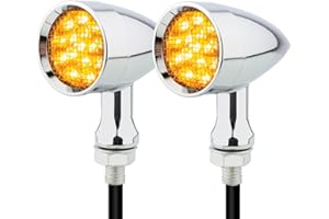 TSUNG Bullet LED Turn Signal Light Motorcycle Front Rear Indicator Small Blinker Universal Compatible with Harley Davidson Honda Cruiser Iron Softail Street Bike Cafe Racer Bobber(A-Chrome-Amber)