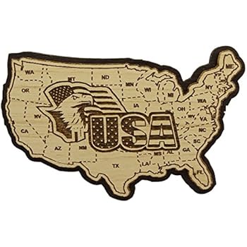 USA Map Wood Engraved Fridge Magnet Souvenir Gift