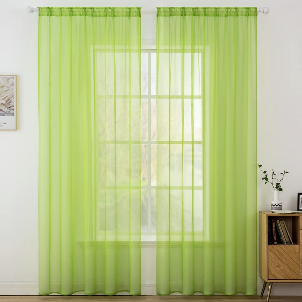 MIULEE 2 Panels Solid Color Sheer Window Curtains Smooth Elegant Window Voile Panels/Drapes/Treatment for Bedroom Living Room Light Green 55" Wx63 L, Rod Pocket