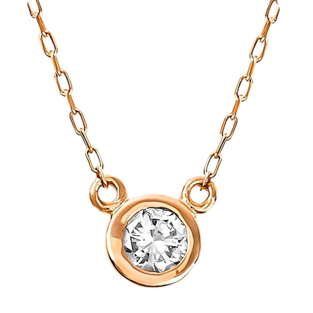 PLUSTER ダイヤモンド ネックレス 一粒 K10 ゴールド (本物 0.08ct) 金属アレルギー対応 フクリン チェーン 40cm ピンクゴールド (ギフトボックスセット)/ レディース メンズ ジュエリー アクセサリー 誕生日 クリスマス プレゼント商品画像
