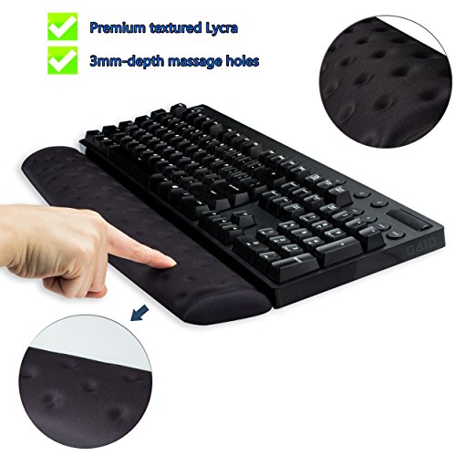 BRILA Memory Foam Mouse & Keyboard Wrist Rest Support Pad Cushion Set for Computer, Laptop, Office Work, PC Gaming - Massage Holes Design - Easy Typing Wrist Pain Reliev (Black Keyboard Wrist Rest)