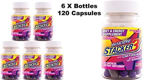Stacker 3 with Chitosan Metabolizing Fat Burner 20 Capsules/Bottle (Lot of 6 X Bottles) = 120 Capsules
