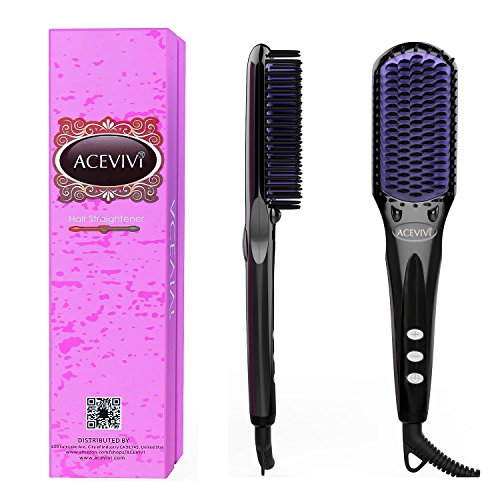 Acevivi 2 in 1 ionic hair straightening brush, ceramic …