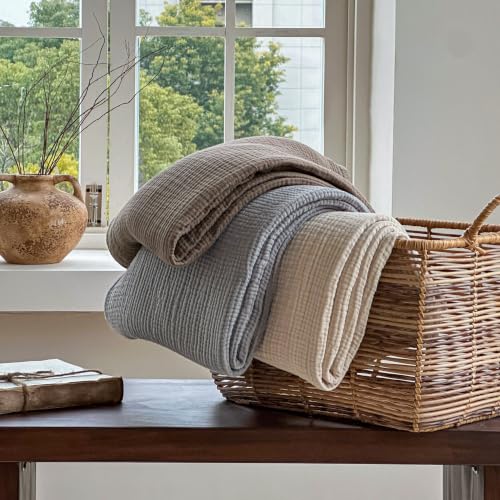 Simple&Opulence Cotton Muslin Throw Blanket for Bed Couch Sofa 4-Layer Gauze Blankets Reversible Soft Lightweight Breathable Home Décor for All-Season 50x60”, Coffee
