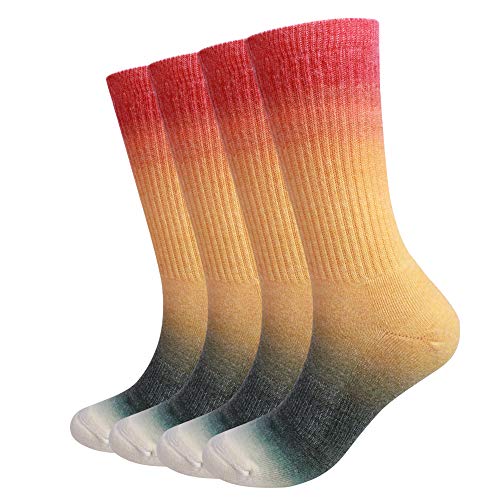 EnerWear 4 Pack Women's Merino Wool Outdoor Hiking Trail Crew Sock (US 9-11,Gradient Orange)