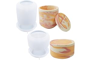 GEOGEODIY 2 PCS Large Jar Resin Molds Box with Lid Silicone Creative Pot Molds for Epoxy Jewelry Trinket Candle Holder Organizer Mold Plant Mold DIY Resin Concrete Crafts Home Decor