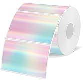 3x2 Inch Thermal Labels, Rainbow Holographic Thermal Sticker Labels, Glitter Thermals Stickers for DIY, Barcode, Mailing, Perforation Line Design, 200 PCS/1 Roll