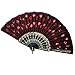 Newstarfactory Peacock Feather Red Sequins Design Black Plastic Folding Hand Fan