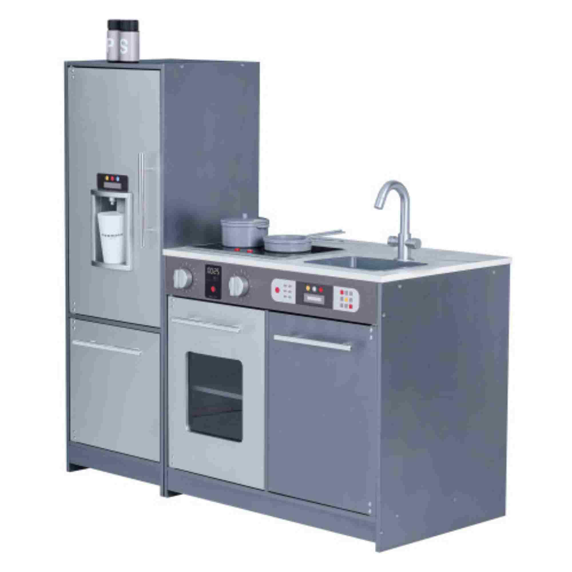 Teamson Kids Milano Kids Wooden Play Kitchen & 10 Accessories Grey TD-13397B