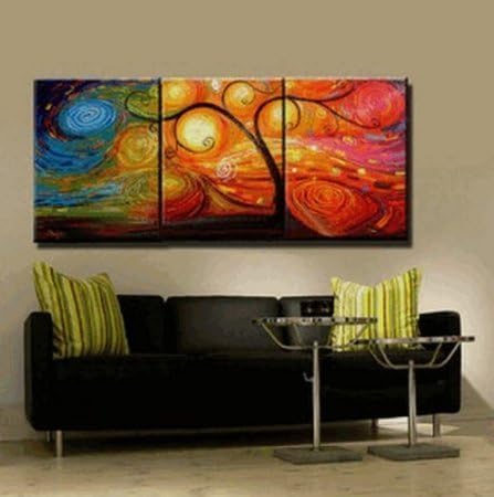 Large Colorful Tree Modern Abstract 100% Hand Painted Oil Painting on Canvas 3 Pieces Wall Art Decor Home Decoration (Unstretch No Frame)