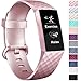 Vancle Silicone Bands Compatible with Fitbit Charge 3 Bands for Women Men, Rose Gold Silver Sport Wristbands for Fitbit Charge 3/Fitbit Charge 3 SE (Rose Gold, Small)