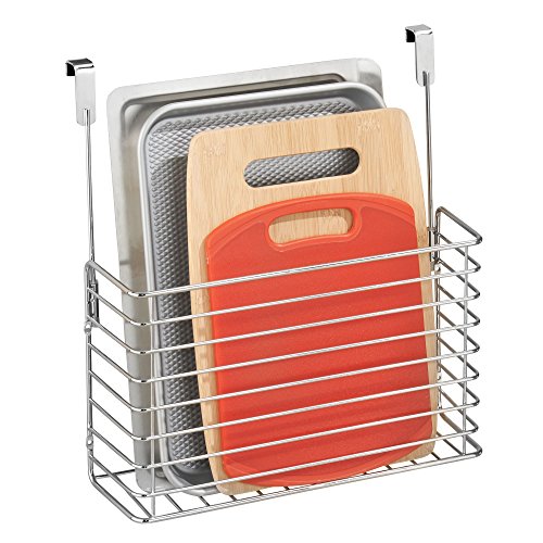 mDesign Over the Cabinet Kitchen Bakeware Organizer Basket for Cutting Boards, Baking Sheets- Pack of 2, Chrome