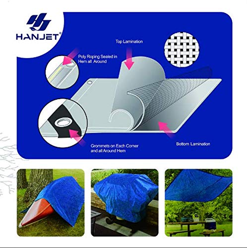 Hanjet Waterproof Tarps 15 x 20 5 Mil Thick Rain Covers Drop Cloths Camping Tents Tarp Blue