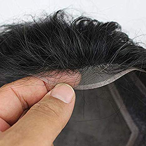 Verbier Full Head Men Human Hair Black Mens Toupee Transparent