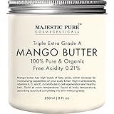 Majestic Pure Raw Mango Butter, Organic Premium Grade for Soft Supple Skin and Healthy Hair, 8 oz