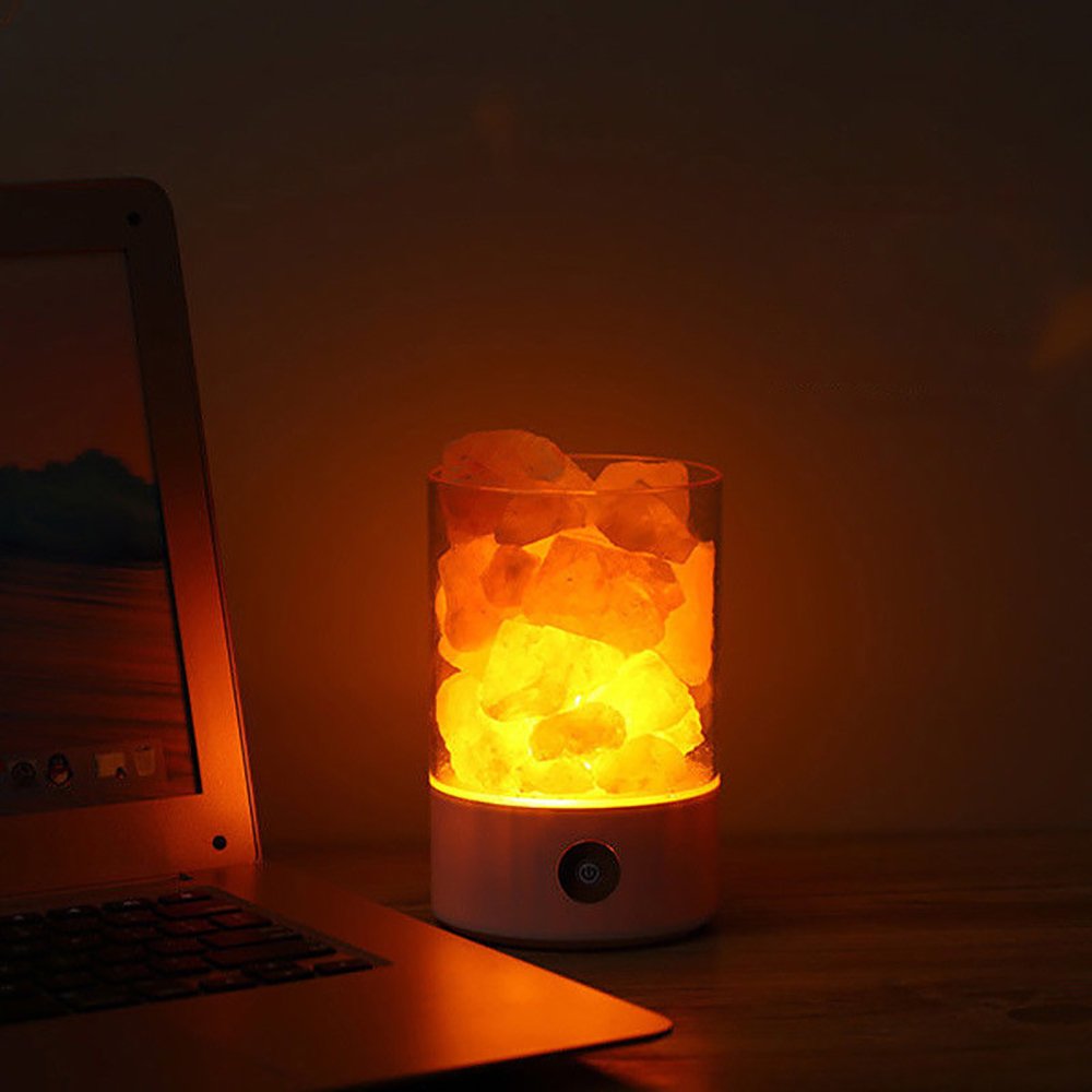 Denshine Himalayan Salt Lamp Salt Lamp with Dimmer Switch 7 Colorful Night Light Air Purifying Ionic Natural Salt Crystal Lamp Night Light for Kids (White)