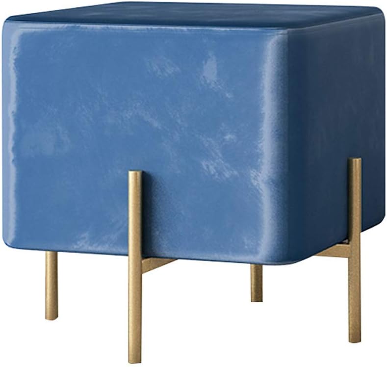 YZjk Square Ottoman Bench with Gold Metal Base for Living Room Bedroom | Cube Foot Rest Stool/Seat | Pouffe Ottomans Pouf Footrest | Velvet Tufted | Max. 150kg,Blue