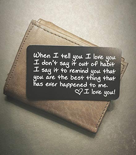 Engraved Wallet Inserts - Perfect Anniversary Gifts for Men; Surprise Him with this Engraved Handmade Mini Love Note; Anniversary Card from Wife; Anniversary Cards for Husband, Boyfriend; Deployment