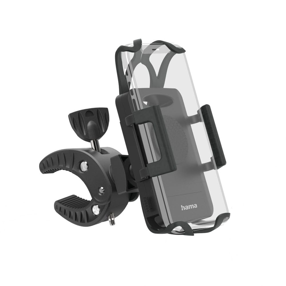 Hama Bike Phone Holder (Phone Holder for Mountain Bike, Motorcycle, Scooter, Compatible with Smartphones Width 5 to 9 cm, 360 Degree Swivel) Black