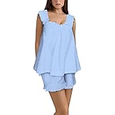 Richlylian Pajamas For Women Set Summer Two Piece Ruffle Pjs Set Cute Trim Cami Tank and Short Bridal Lounge Sets
