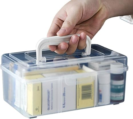 Amazon Co Jp 薬箱 救急箱 透明 収納ボックス 薬ケース ふた付き 収納箱 くすり箱 薬ケース 薬収納 看護 仕切り 応急ボックス 防災箱 医薬品 常備薬 絆創膏 家庭用 旅行用 車載用 取っ手付き 持ち運びしやすい 小物入れ 道具箱 ドラッグストア