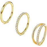 16G 18G 6mm 8mm 10mm Hinged Clicker Segment CZ Twisted Clicker Nose Rings Hoop Helix Cartilage Daith Tragus Sleeper Earrings Body Piercing for Women Men