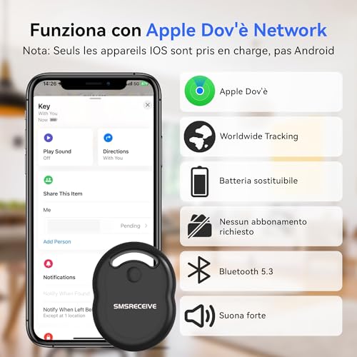 Smart Air Tracker Tag, Compatible with Apple Where Is (iOS Only), Bluetooth Find Items for Keys, Luggage, Wallets, Bags, Backpacks, Replaceable Battery (4 Black)