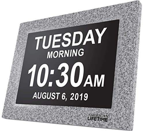 American Lifetime [Newest Version] Day Clock - Extra Large Impaired Vision Digital Clock with Battery Backup & 5 Alarm Options (Grey Marble)