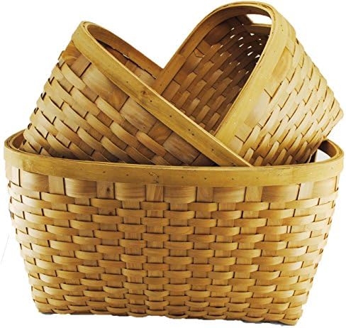 TOPOT Jambo Set of 3 Wood chip Laundry Storage Baskets in Honey Brown Color