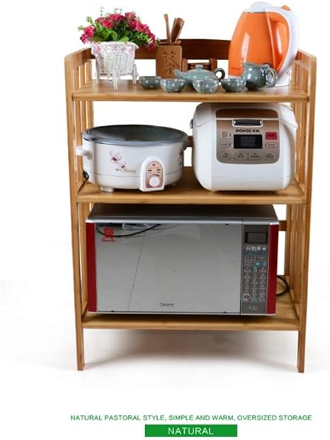 Amazon レンジボード 手作りの木製オーブン電子レンジは 3階層ストレージシェルフキッチン棚ユニット多機能ラック キッチン収納 Color Natural Size x60x38cm レンジボード オンライン通販